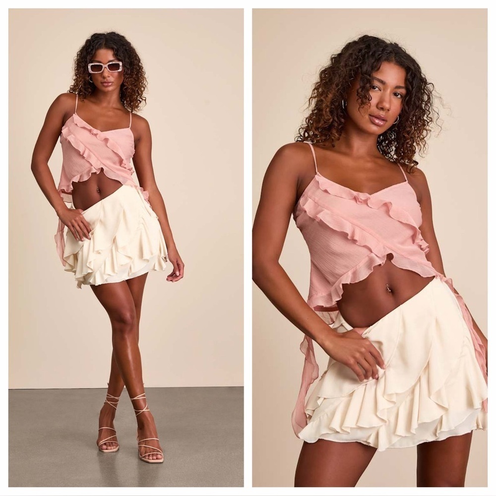 Lulus Trixie Ivory Ruffled High-Rise Mini Skirt
